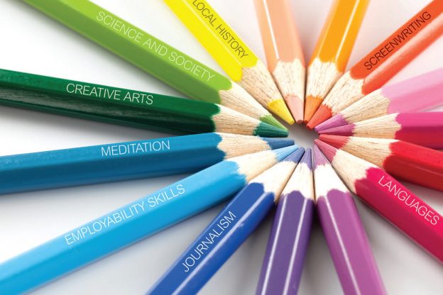 Multicoloured pencils joined to make a circle