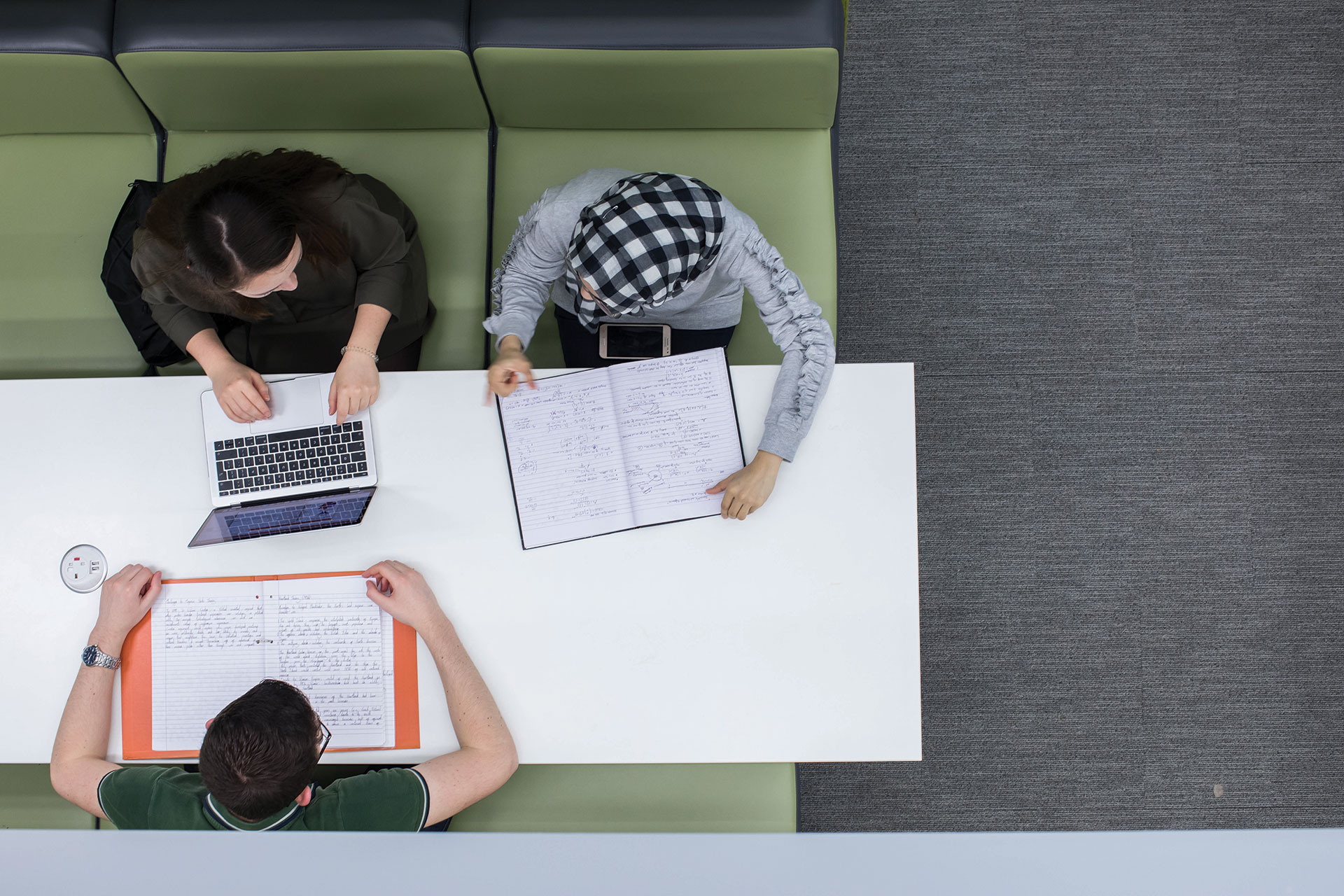 birds eye view of students at desk